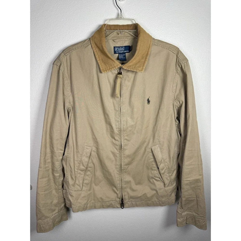 Vtg Polo Ralph Lauren Men L Khaki Field Jacket Corduroy Collar Military